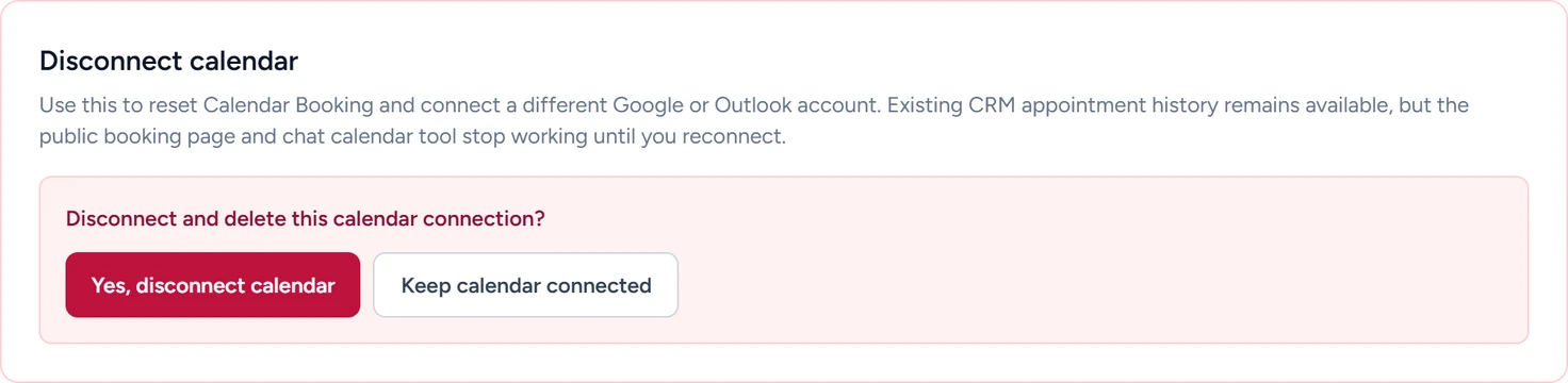 The Disconnect calendar confirmation with Yes, disconnect calendar and Keep calendar connected buttons