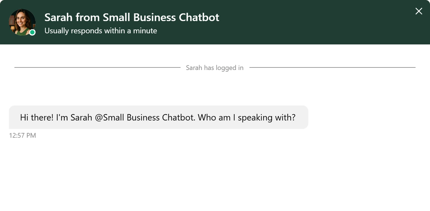 The Support panel showing a chat with the Small Business Chatbot assistant