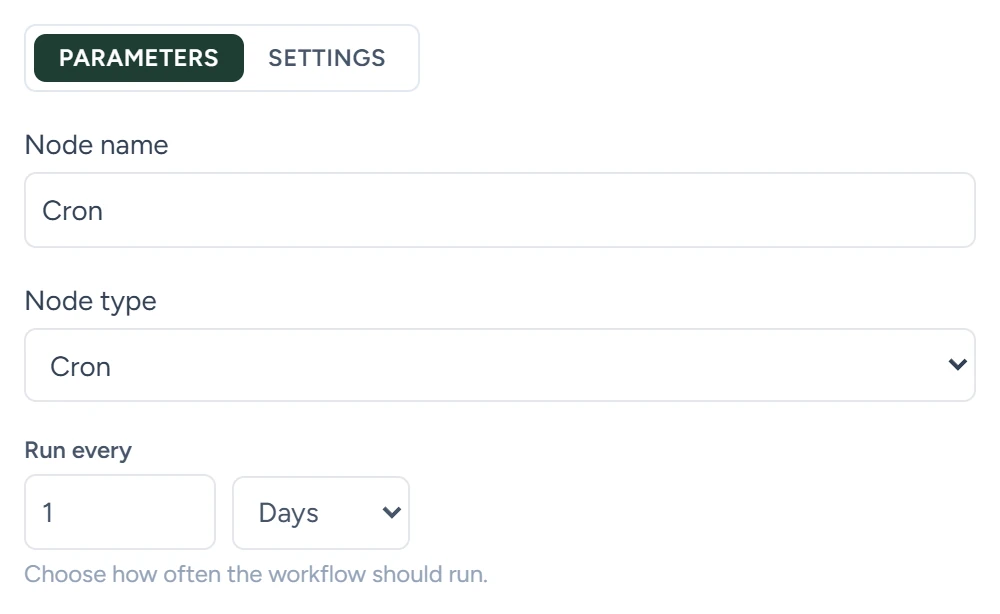 The Cron trigger set to run every 1 day
